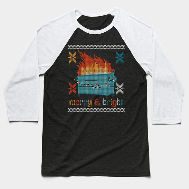 Ugly Christmas Sweater Design Dumpster Fire - Merry and Bright Baseball T-Shirt by YourGoods